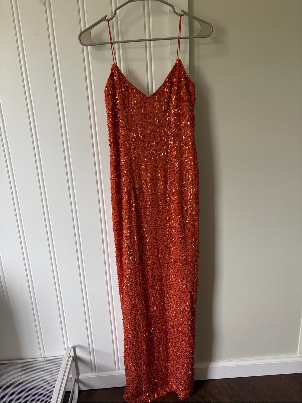 Cache Vintage Y2K Silk Sequin Maxi Gown Dress Tangerine 4